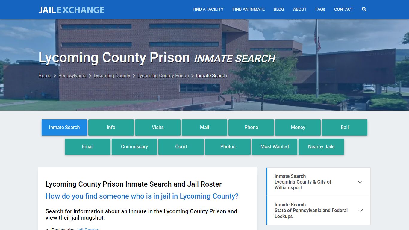 Lycoming County Prison Inmate Search - Jail Exchange